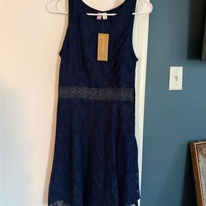 Francesca's Collections Navy Lace A-Line Midi Dress